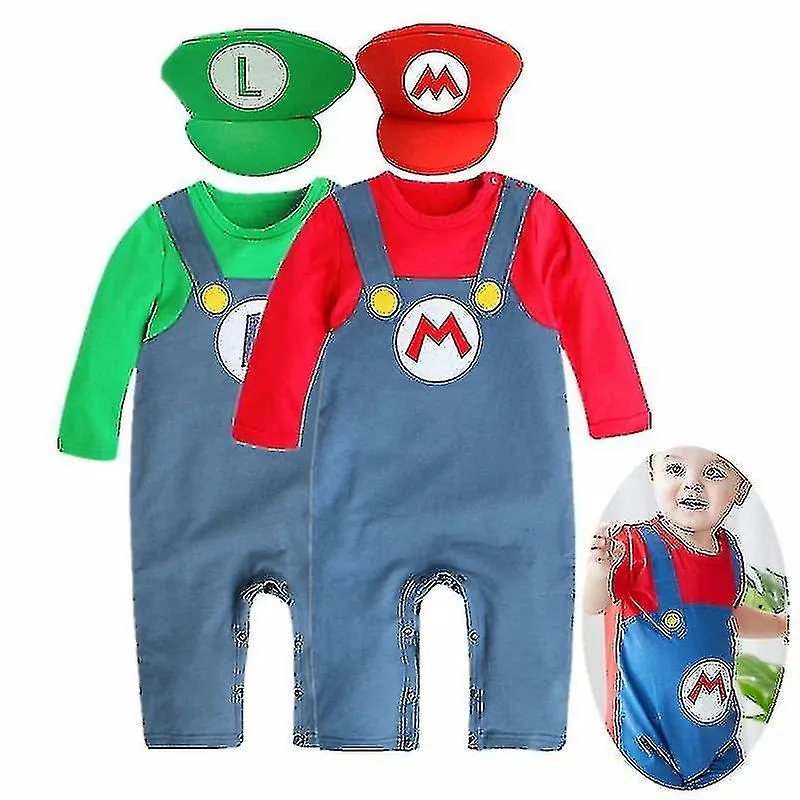 0-2y Super Mari Bros Dance Costume Set Child Anime Crawling Suit Romper Hat Gifts_l