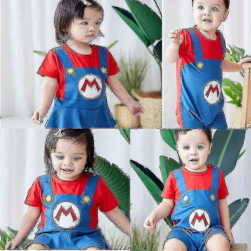 0-2y Super Mari Bros Dance Costume Set Child Anime Crawling Suit Romper Hat Gifts_l