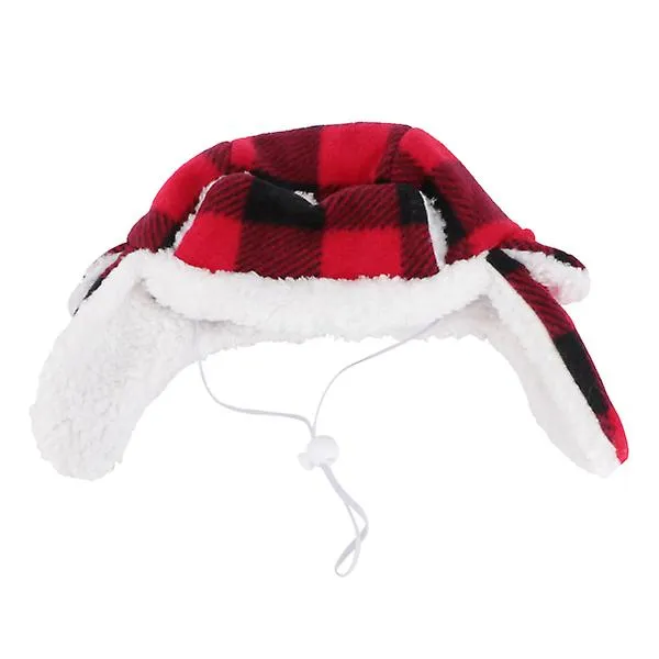 1pc Adorable Pet Hat Pet Plush Hat Warm Beret Winter Costume (black, Red)