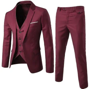 2023-3 Piece Fit Suit Set de 3 piezas de un botón Solid Jacket Vest Pants Business Set V-1