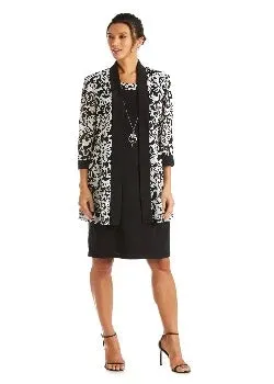 2pc Swirled Daytime Printed Jacket Dress Black/White