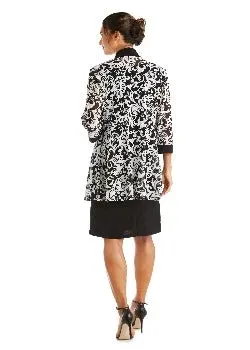 2pc Swirled Daytime Printed Jacket Dress Black/White