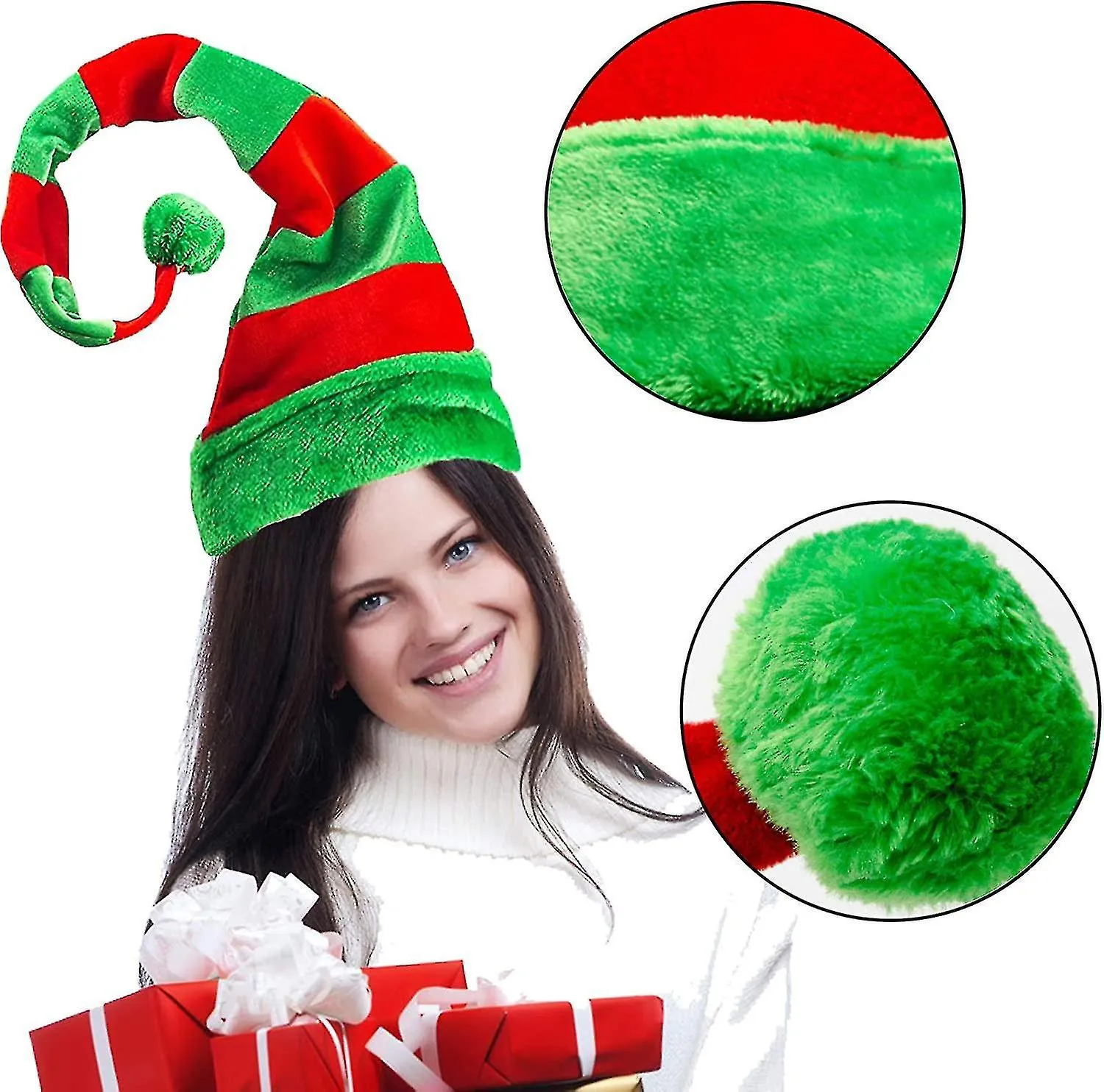 2pcs Christmas Elf Hat - Long Striped Felt Hat For Kids Adults Holiday Theme, Christmas Party Favors Niuniu