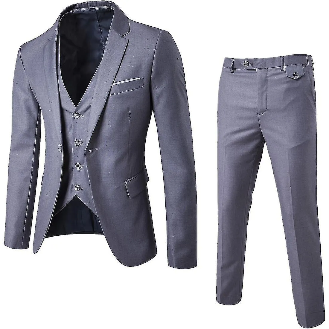 3pcs Men's Slim Fit Suit Set One Button Solid Jacket Vest Pants Business Set