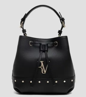 4353_Roberto Verino Bolso Bucket negro en piel Mafalda con estoperoles Mujer