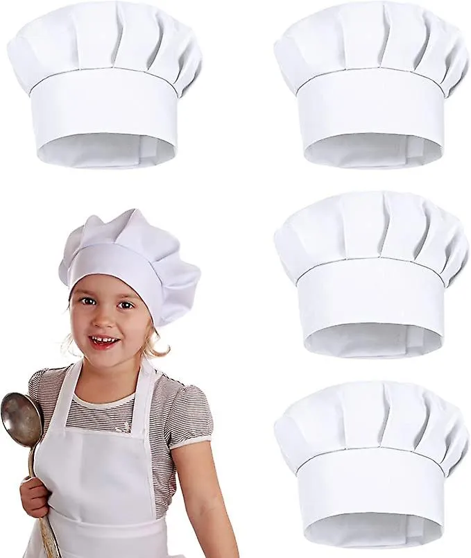 4pcs Kids White Chef Hats Elastic Professional Cooking Hat Funny