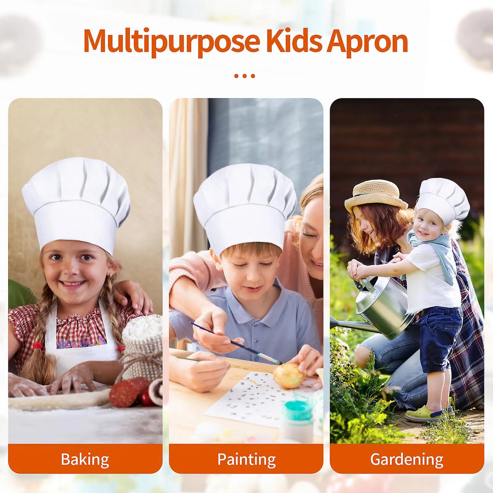 4pcs Kids White Chef Hats Elastic Professional Cooking Hat Funny