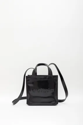 ACNE STUDIOS BLACK PATENT LOGO MINI SHOULDER TOTE BAG