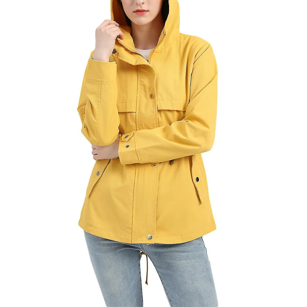 Allthemen Womens Hooded Large Size Solid Color Mid Length Thick Jacket