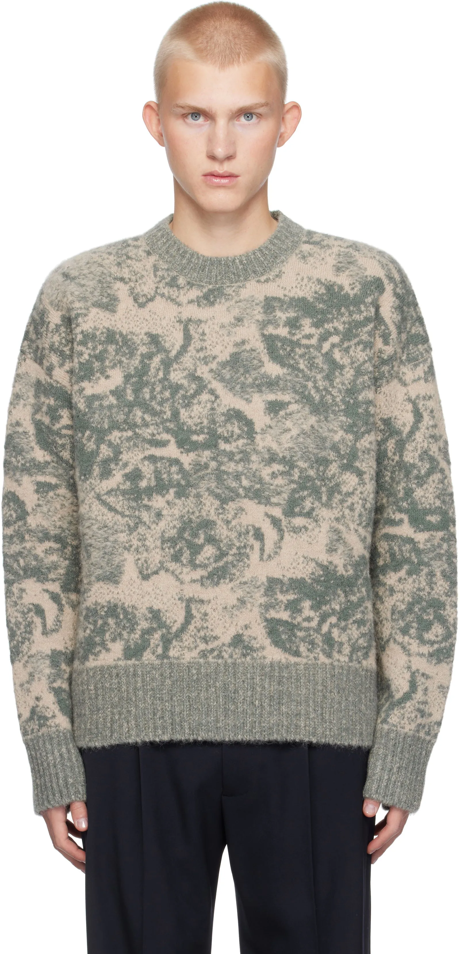 AMI Alpaca Mohair Jacquard Crewneck Sweater