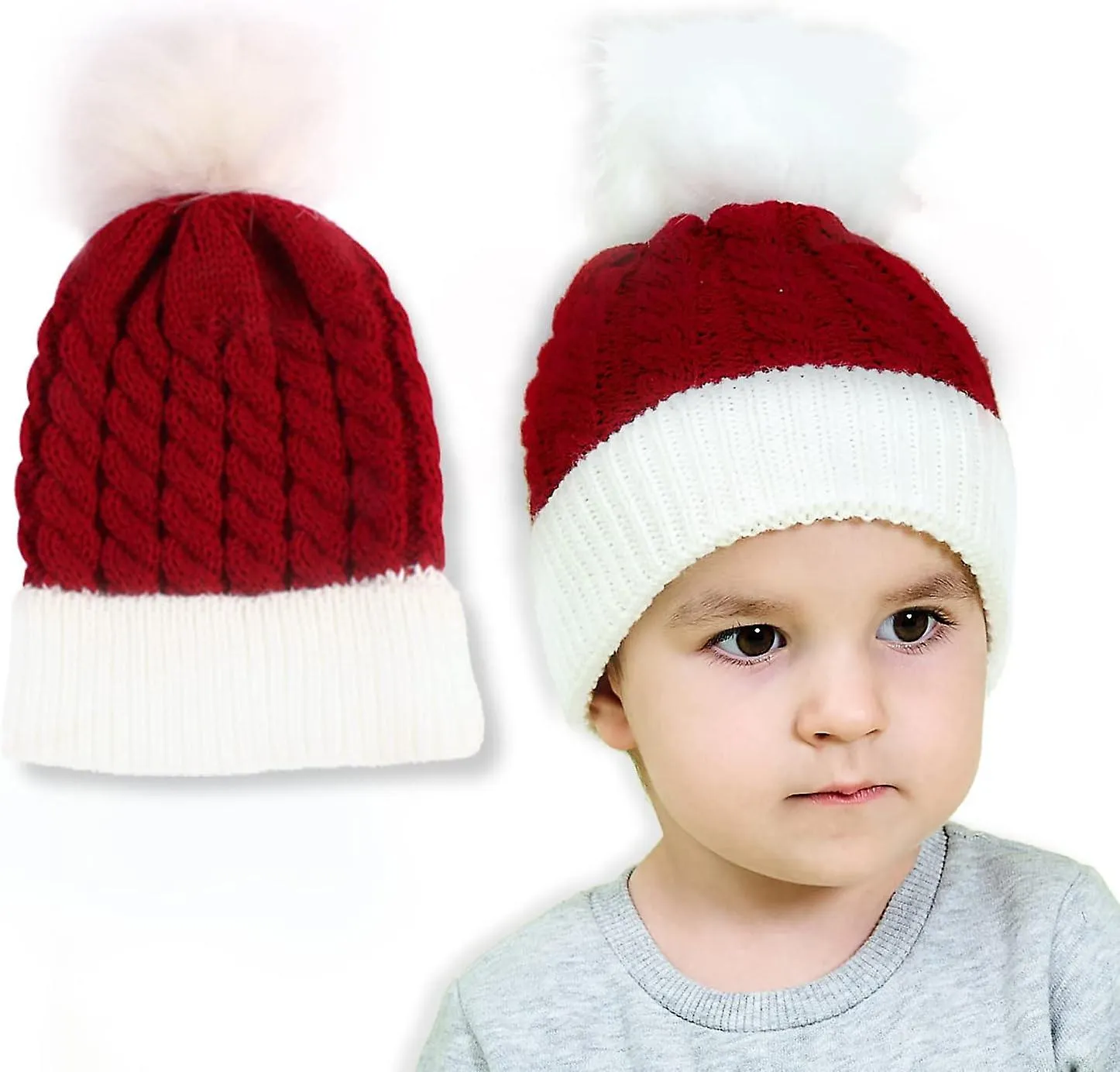 Baby Christmas Knitted Hat, Christmas Baby Knitted Hat For Kids: 0 To 3 Years Red