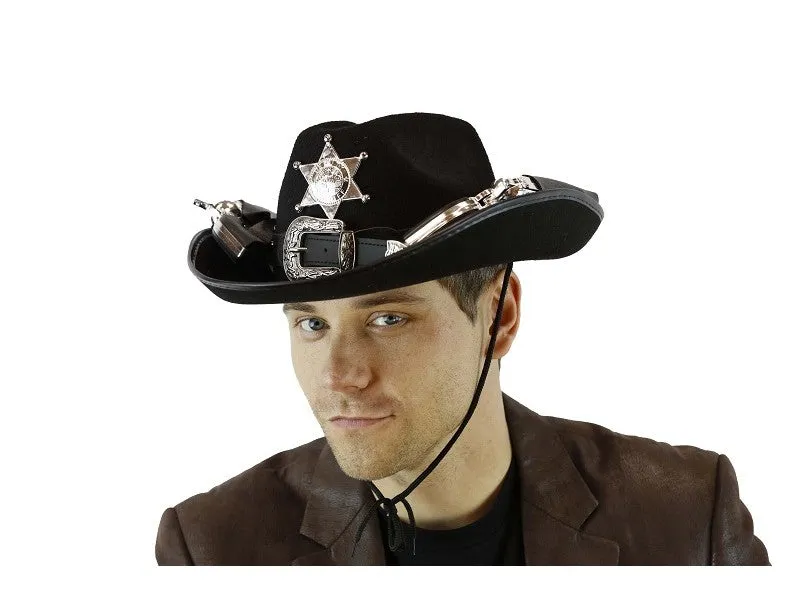 Black cowboy hat with guns with Light