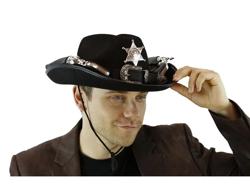 Black cowboy hat with guns with Light