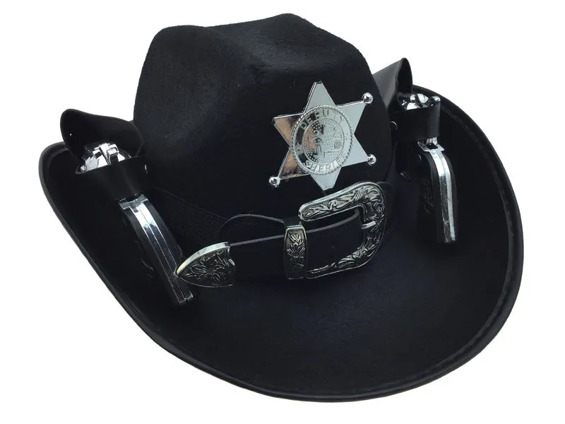 Black cowboy hat with guns with Light