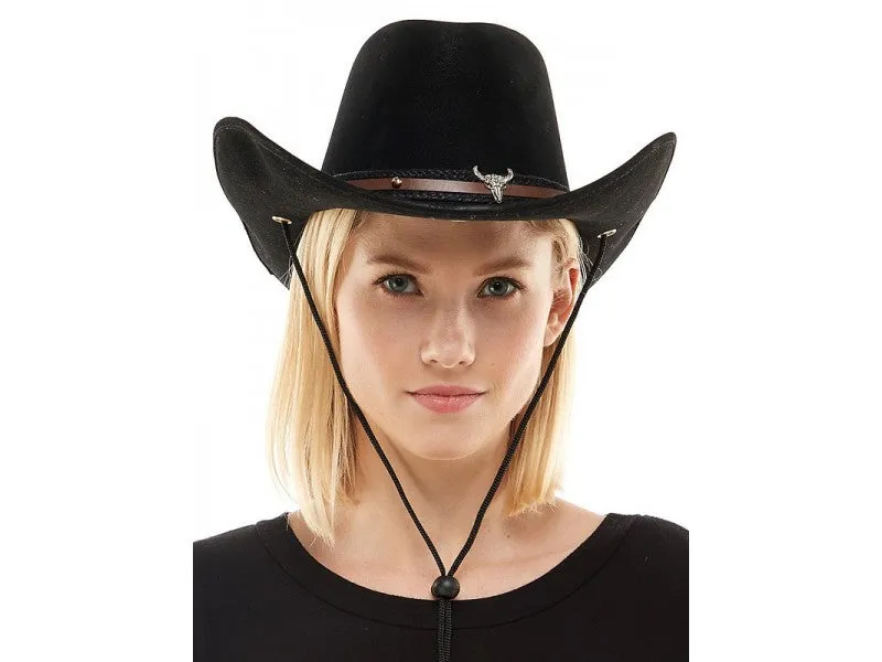 Black leather cowboy hat with