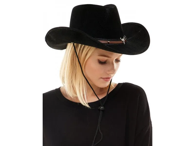 Black leather cowboy hat with