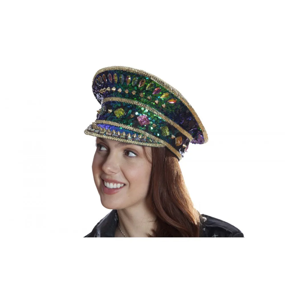 BLUE & GREEN IRIDESCENT MUSIC FESTIVAL HAT