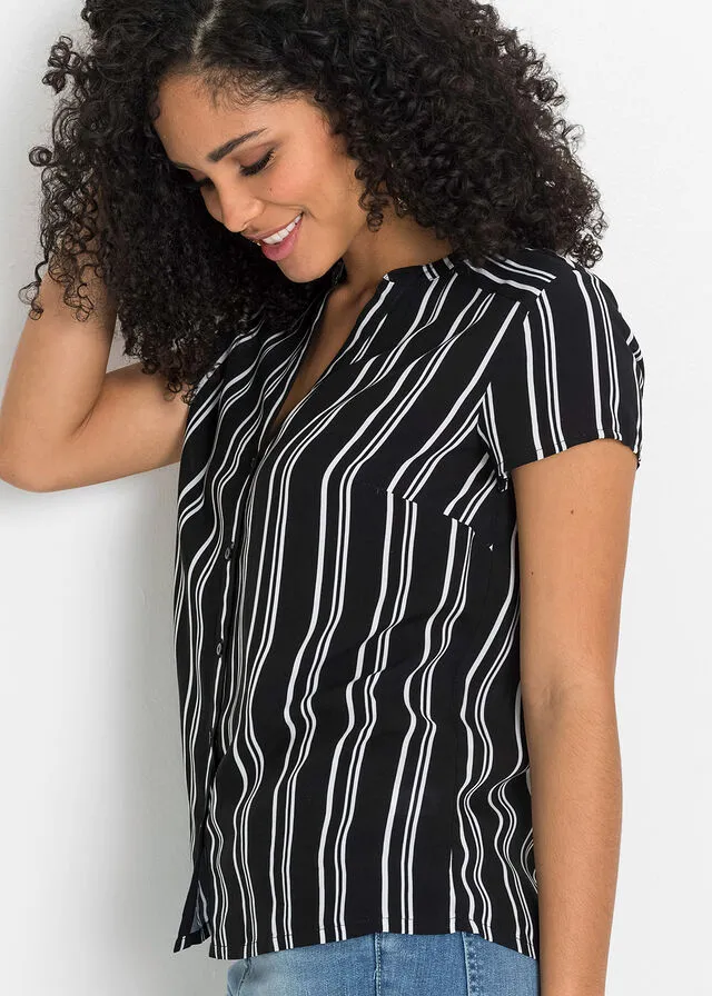 Blusa de manga corta Rayas blancas y negras