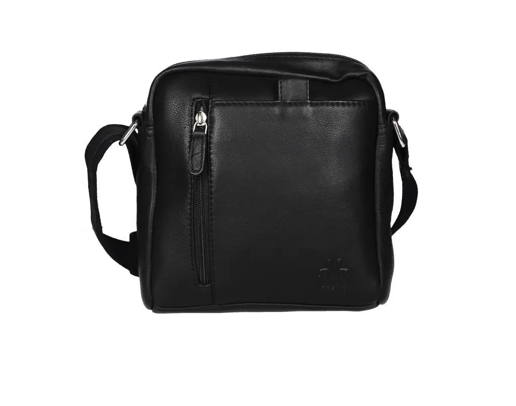 Bolso Caballero Mediano Piel Negro Cremallera Delantera