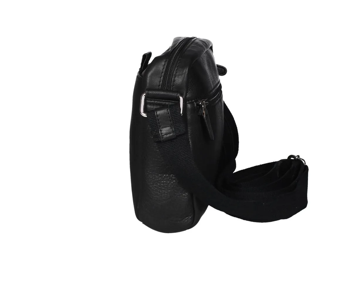 Bolso Caballero Mediano Piel Negro Cremallera Delantera