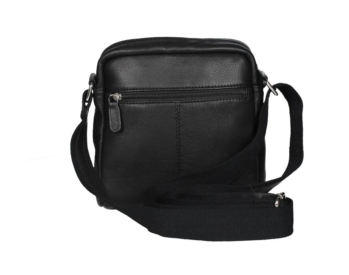 Bolso Caballero Mediano Piel Negro Cremallera Delantera