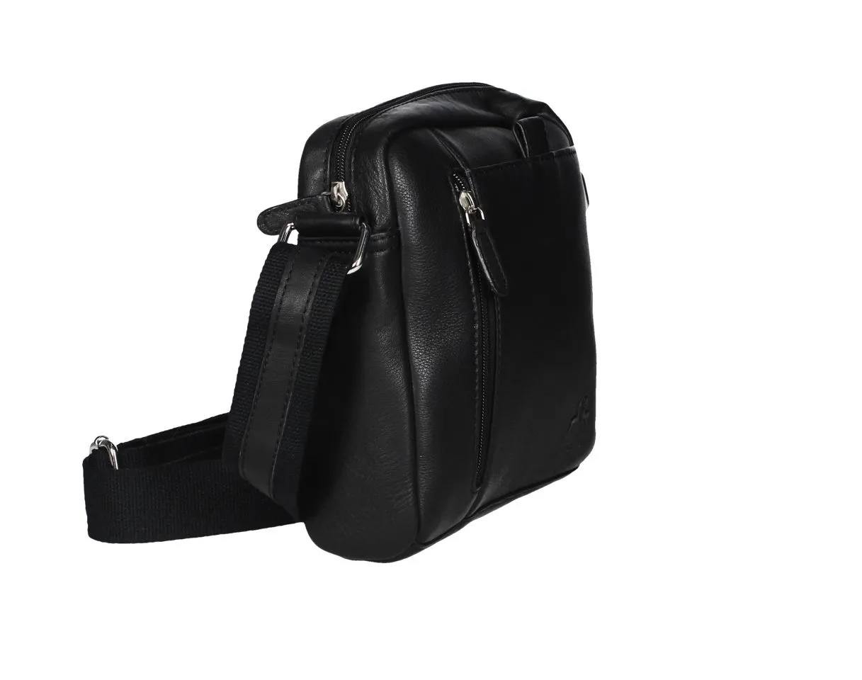 Bolso Caballero Mediano Piel Negro Cremallera Delantera