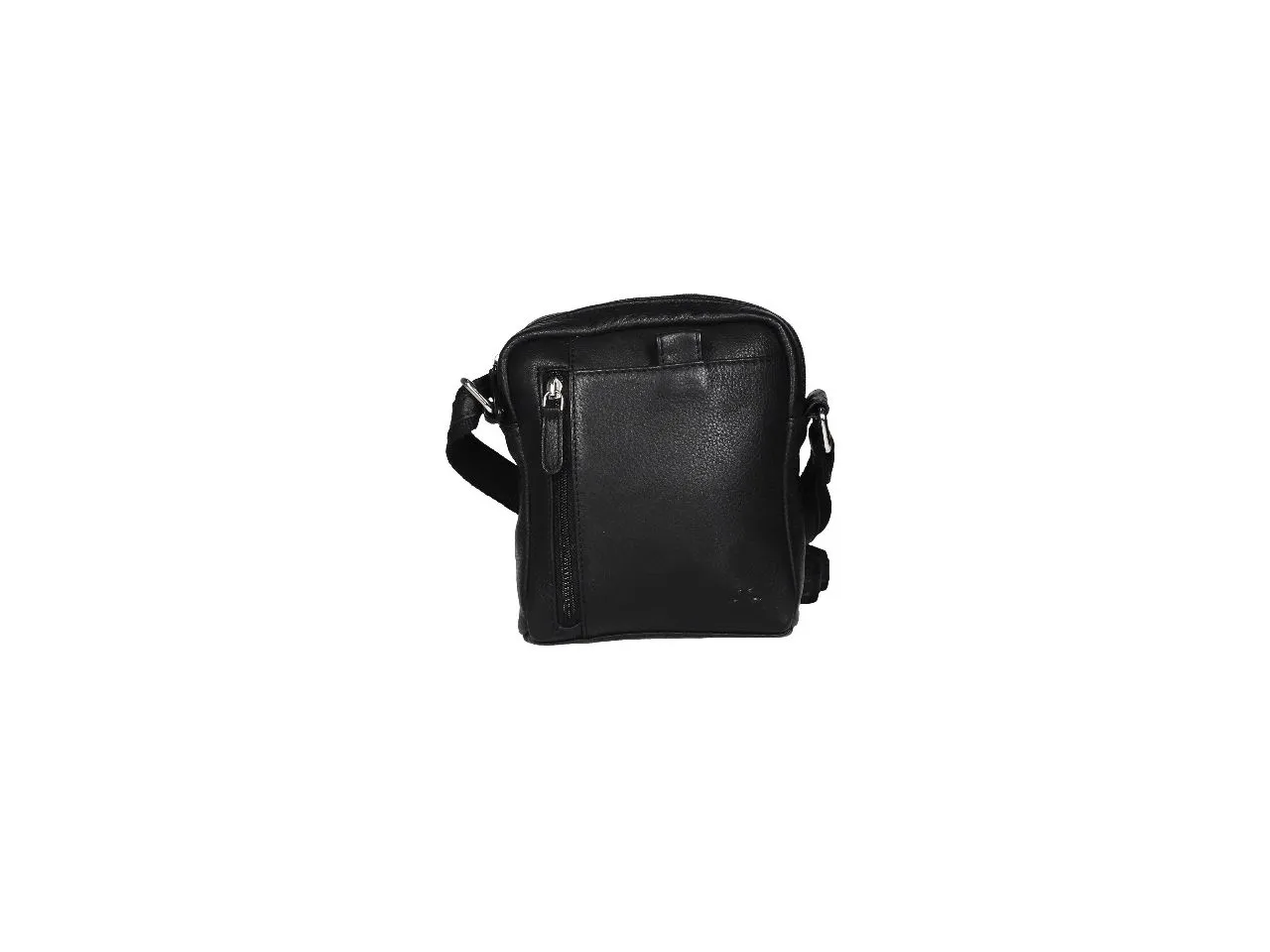 Bolso Caballero Peque#o Piel Negro Cremallera Delantera