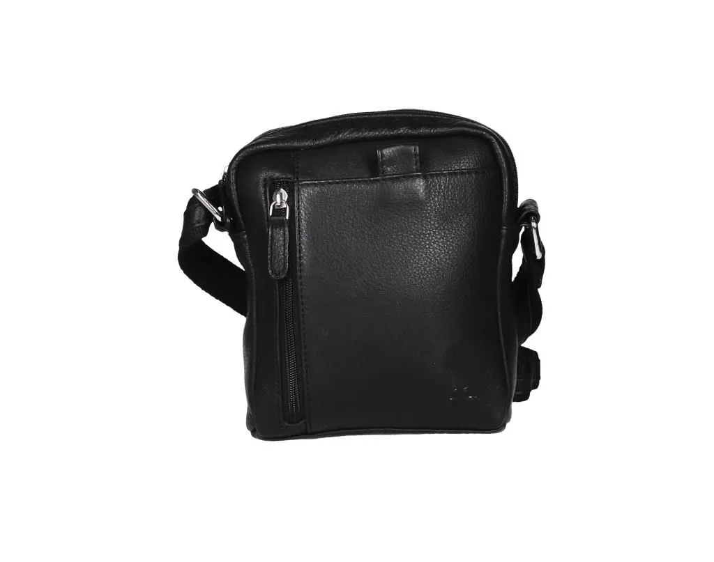 Bolso Caballero Peque#o Piel Negro Cremallera Delantera