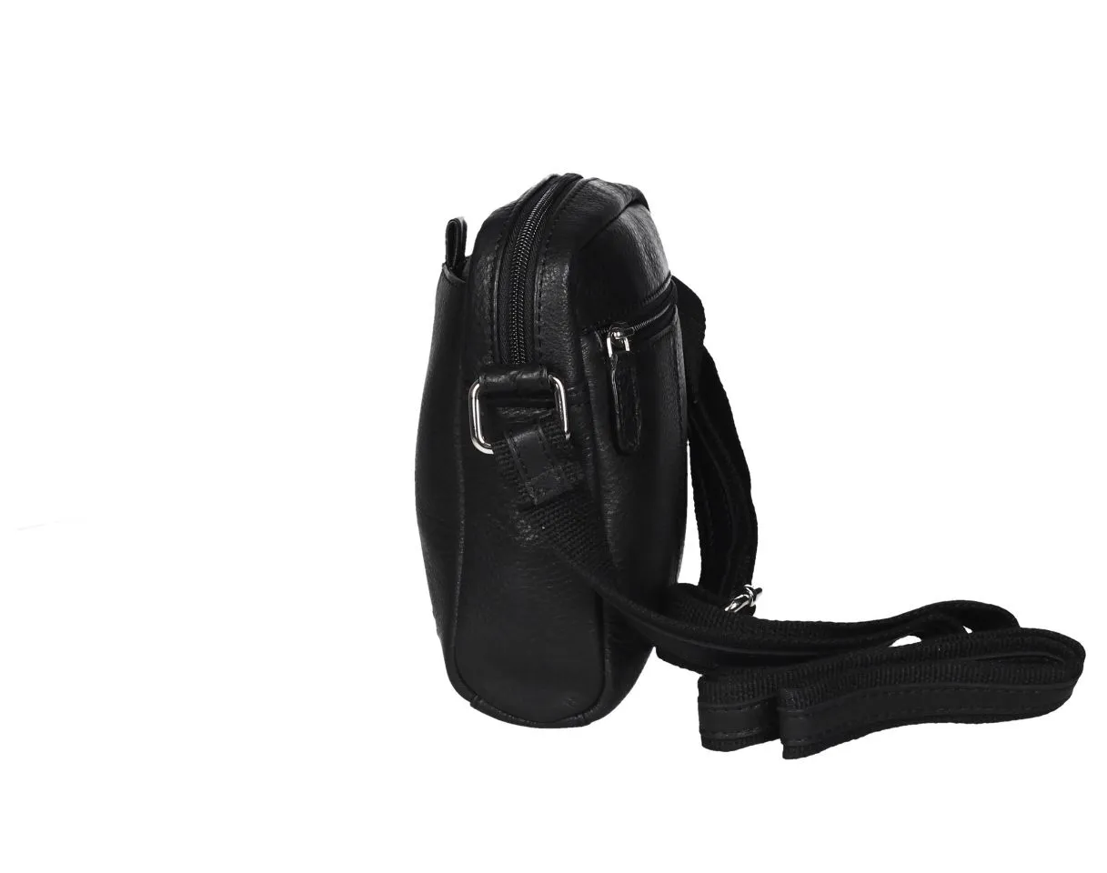 Bolso Caballero Peque#o Piel Negro Cremallera Delantera