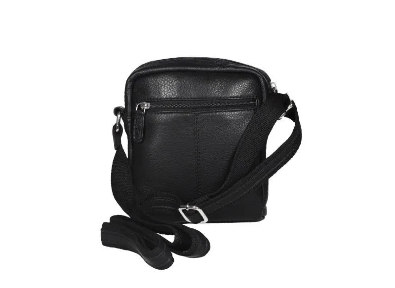 Bolso Caballero Peque#o Piel Negro Cremallera Delantera