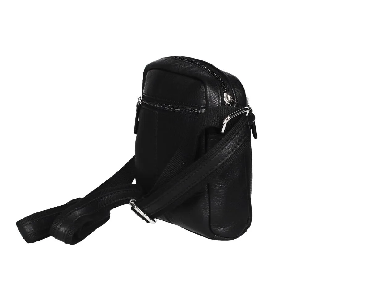 Bolso Caballero Peque#o Piel Negro Cremallera Delantera