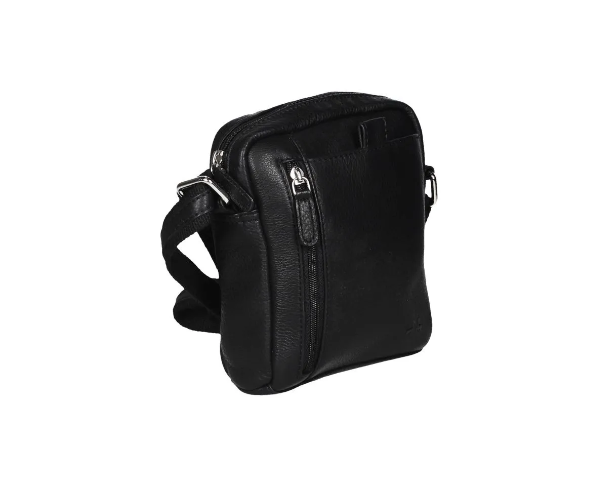 Bolso Caballero Peque#o Piel Negro Cremallera Delantera