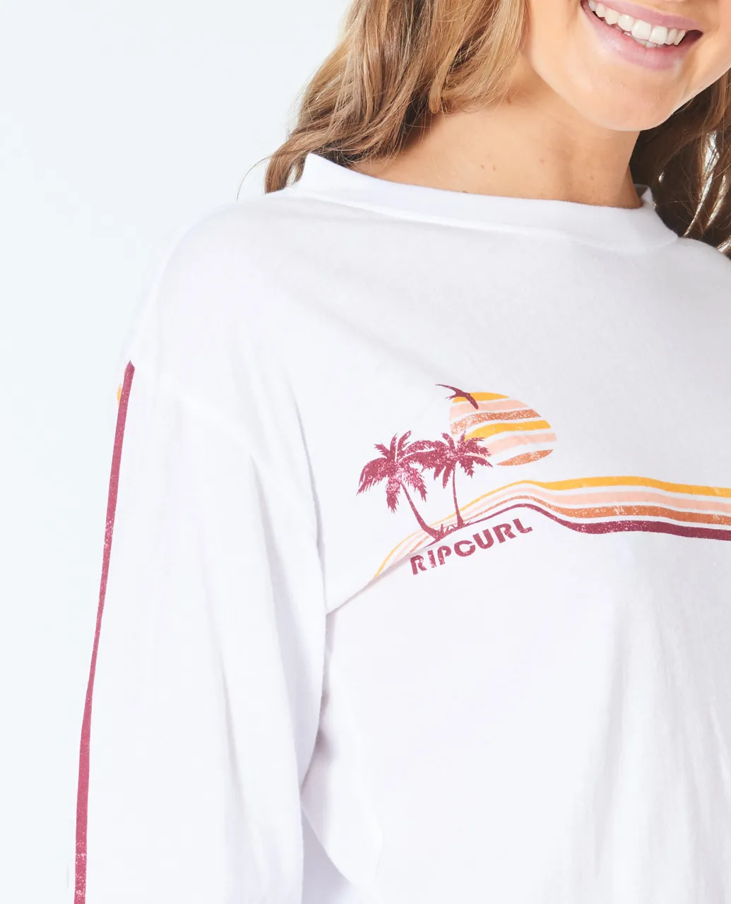 Camiseta Mujer RIP CURL manga larga Golden Days Long Sleeve Tee White Ref. GTEJD9FW2021 blanca palmeras