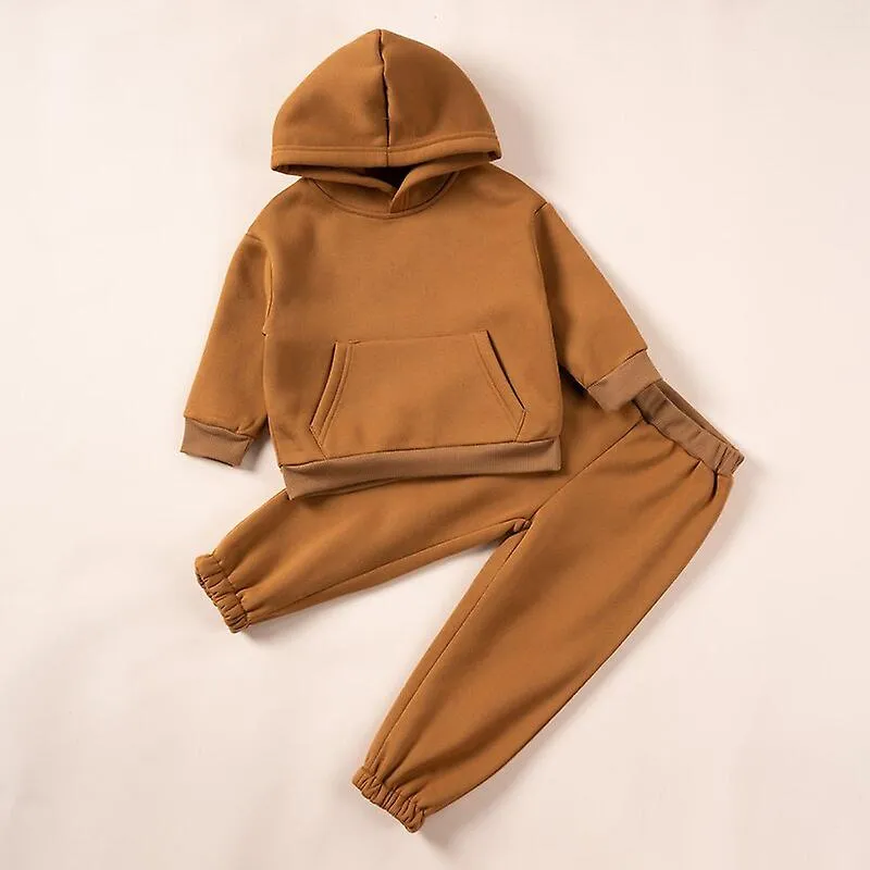 Children's Spring And Autumn Leisure Suit Kids And Kids' Hooded Solid Color Sweatshirt Sports Pants Two-piece Setkids Ou