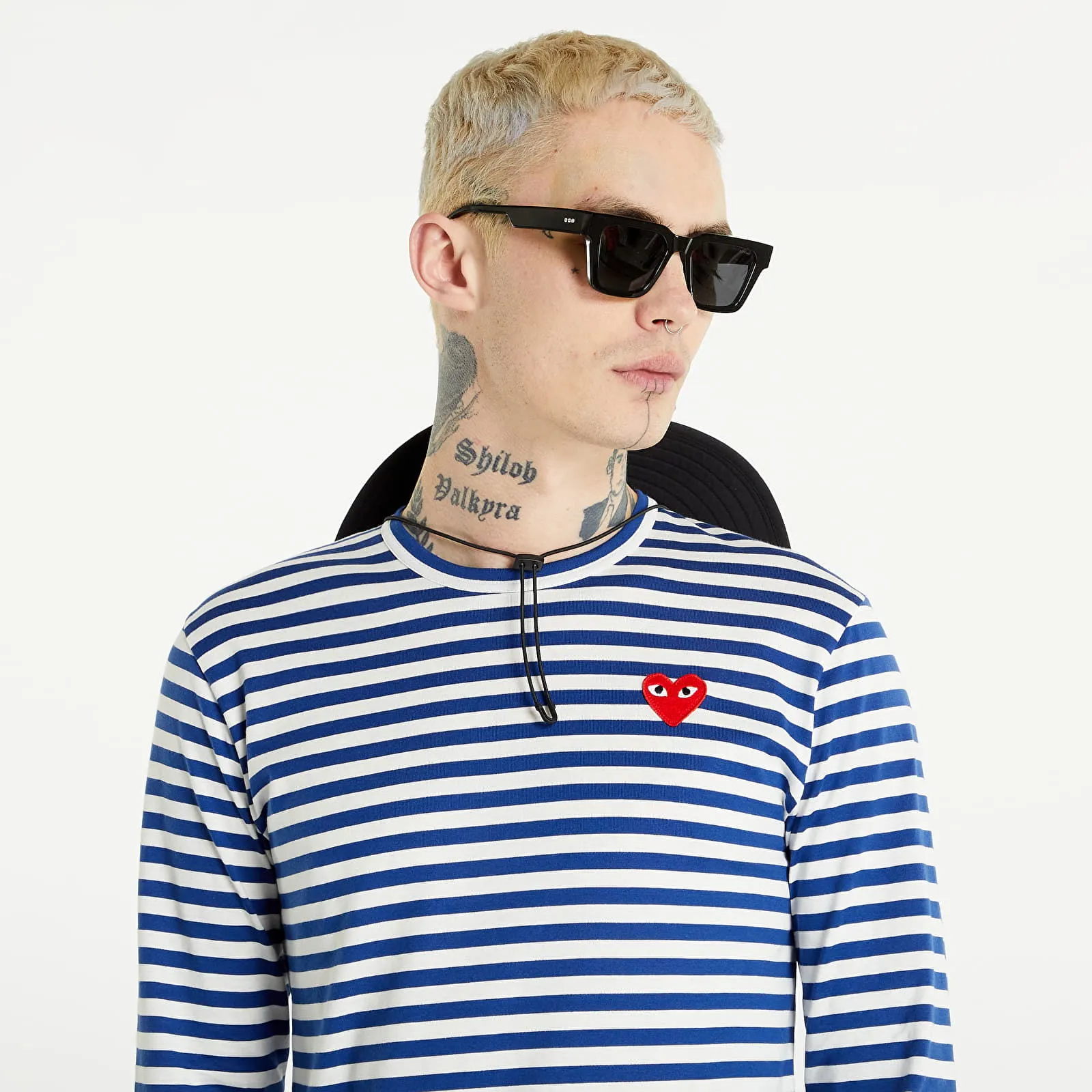 Comme des Garçons PLAY Long Sleeve Tee Navy/ White