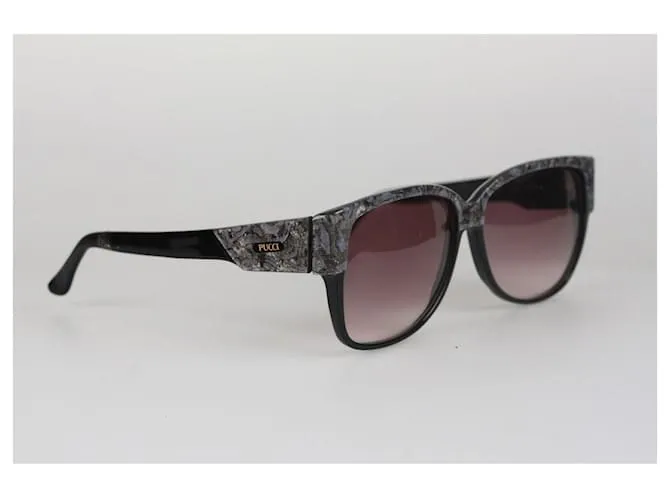 Emilio Pucci Gafas de sol vintage negras rectangulares 88020 EP75 de 60 mm. Negro 