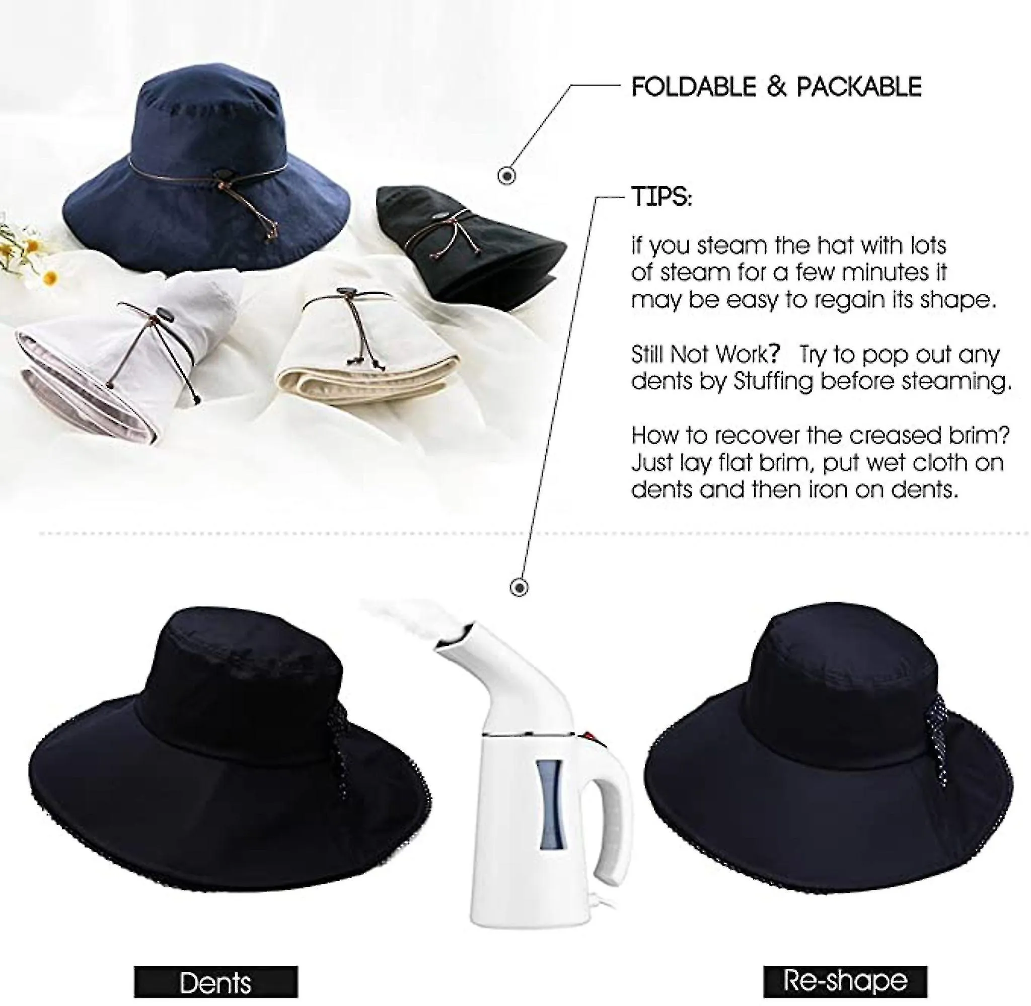 Foldable Summer Hat Wide Brim Women's Sun Hat Upf 50 With Neck Protection