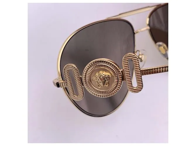 Gianni Versace Versace Gafas de sol Aviator Medusa de metal dorado Mod. 2249 65/14 