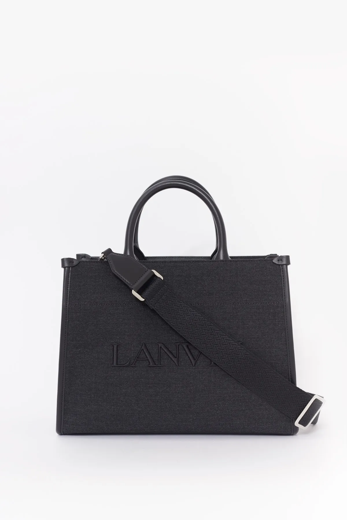 LANVIN DARK GREY TOTE BAG PM WITH STRAP