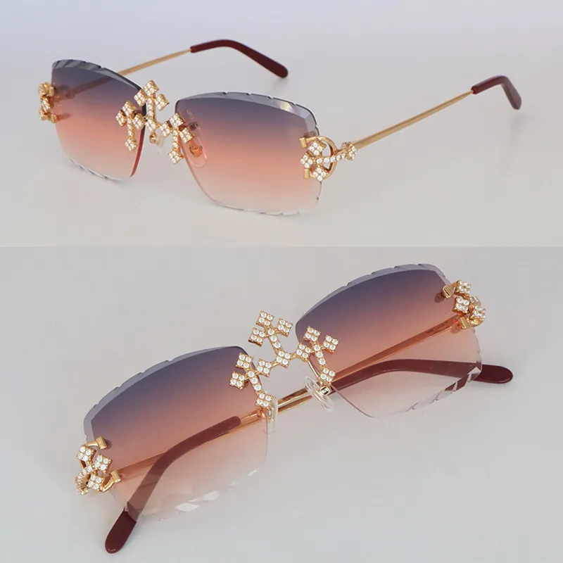 Luxury Moissanite Diamond Set Gafas de sol sin montura para mujer Big Stones Diamond para hombre Gafas de sol Edición limitada C