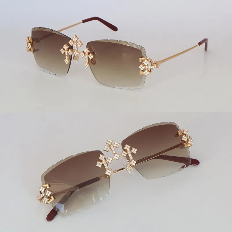 Luxury Moissanite Diamond Set Gafas de sol sin montura para mujer Big Stones Diamond para hombre Gafas de sol Edición limitada C