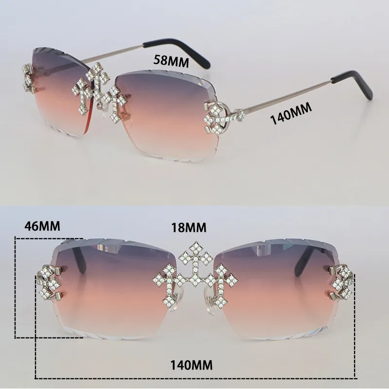 Luxury Moissanite Diamond Set Gafas de sol sin montura para mujer Big Stones Diamond para hombre Gafas de sol Edición limitada C