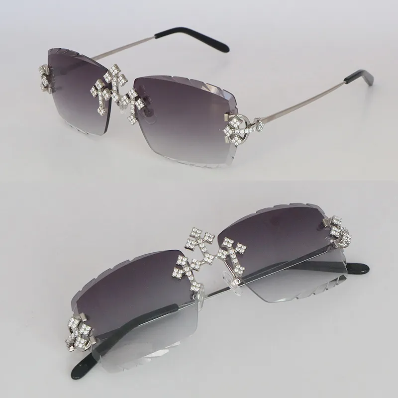 Luxury Moissanite Diamond Set Gafas de sol sin montura para mujer Big Stones Diamond para hombre Gafas de sol Edición limitada C