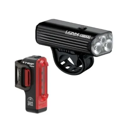 Luz de bicicleta (delantera) Lezyne MACRO DRIVE 1300XL / (trasera) STRIP PRO PAIR (BLACK GLOSS)