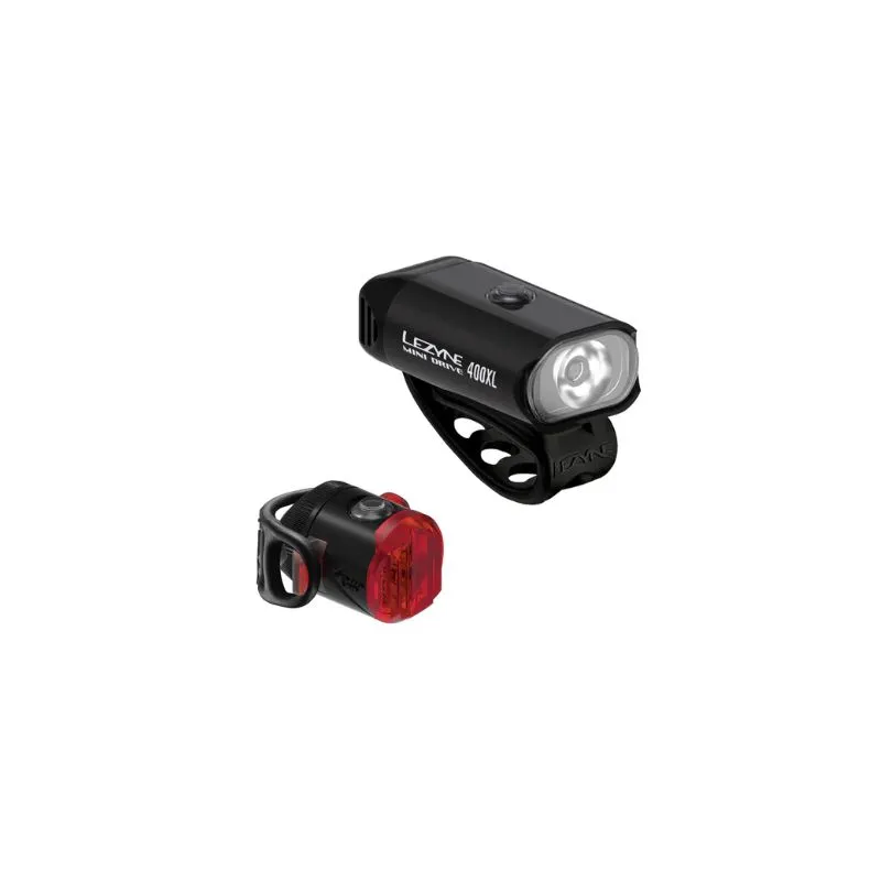 Luz para bicicleta Lezyne (delantera) MINI DRIVE 400 / (trasera) FEMTO USB DRIVE PAIR (BLACK / NEGRO)