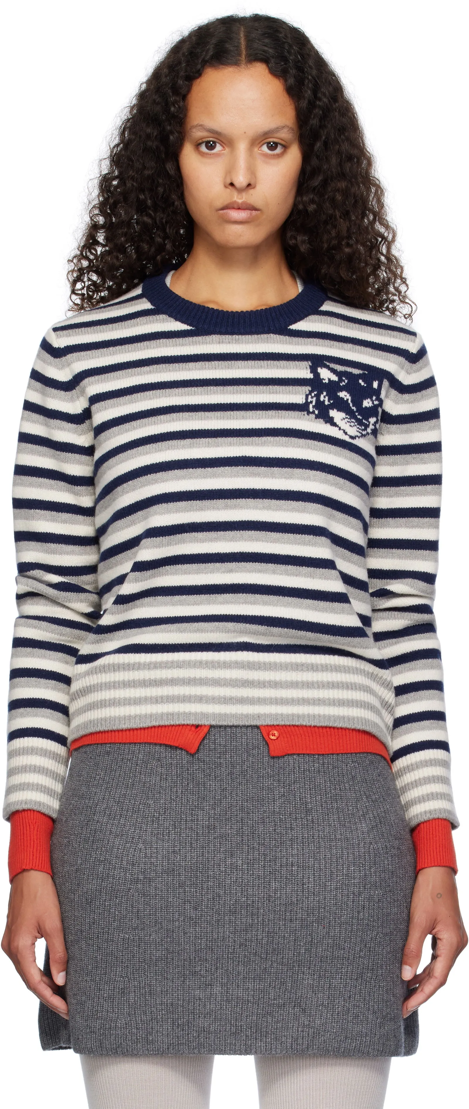 MAISON KITSUNÉ Fox Head Striped Sweater