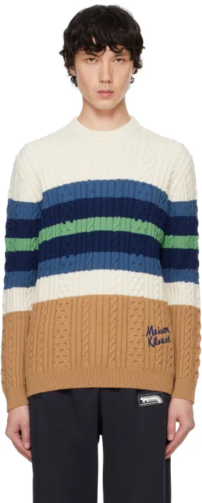 MAISON KITSUNÉ Striped Cable Crewneck Sweater