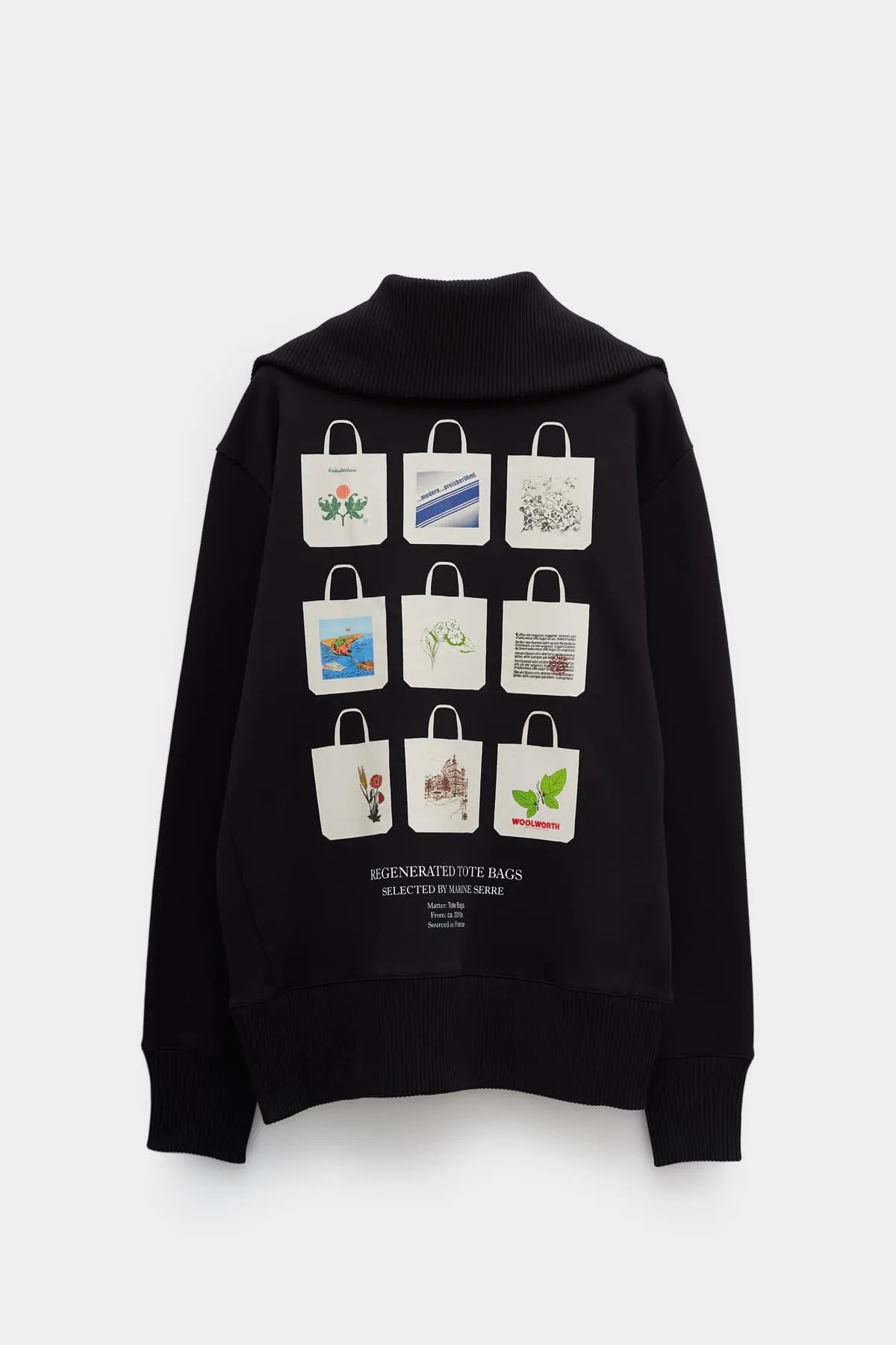 MARINE SERRE BLACK TOTE BAG PRINT HALF-ZIP SWEATSHIRT