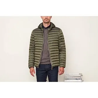 Men's Khaki Lightweight Hooded Down Jacket - SIVERT