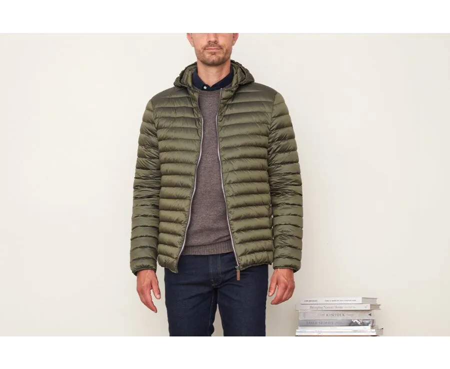 Men's Khaki Lightweight Hooded Down Jacket - SIVERT